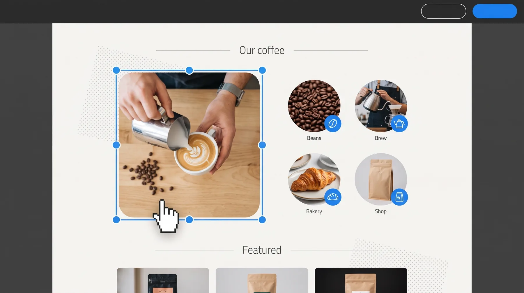 עורך Webflow: עמוד של בית קלייה בעבודה, תמונה מסומנת לעריכה